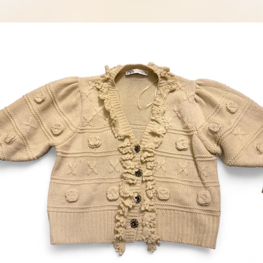 Zara women Cream Knit crochet Cardigan